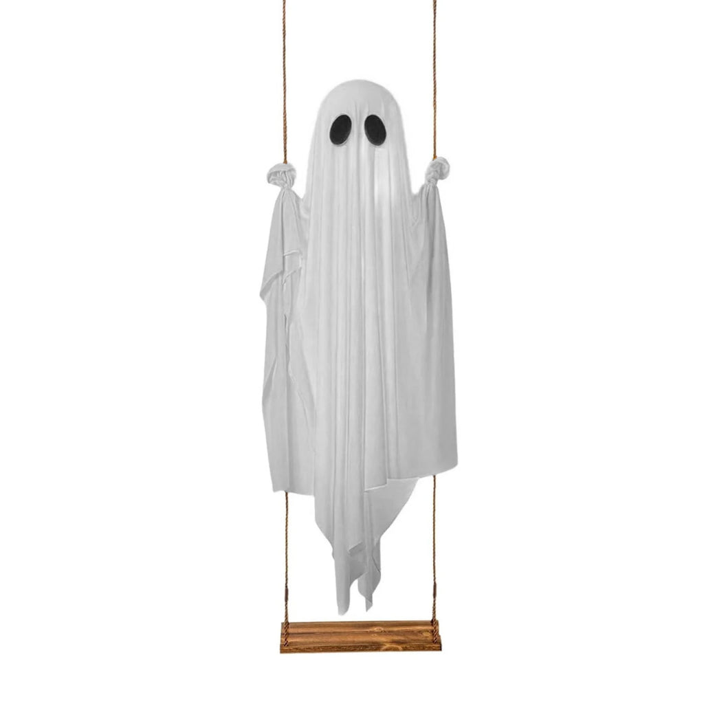 Halloween Hanging Swing Ghost Decor LED Adjustable Ghost Decorations Battery Powered Lighted Swing Pendant for Porch Yard Trees