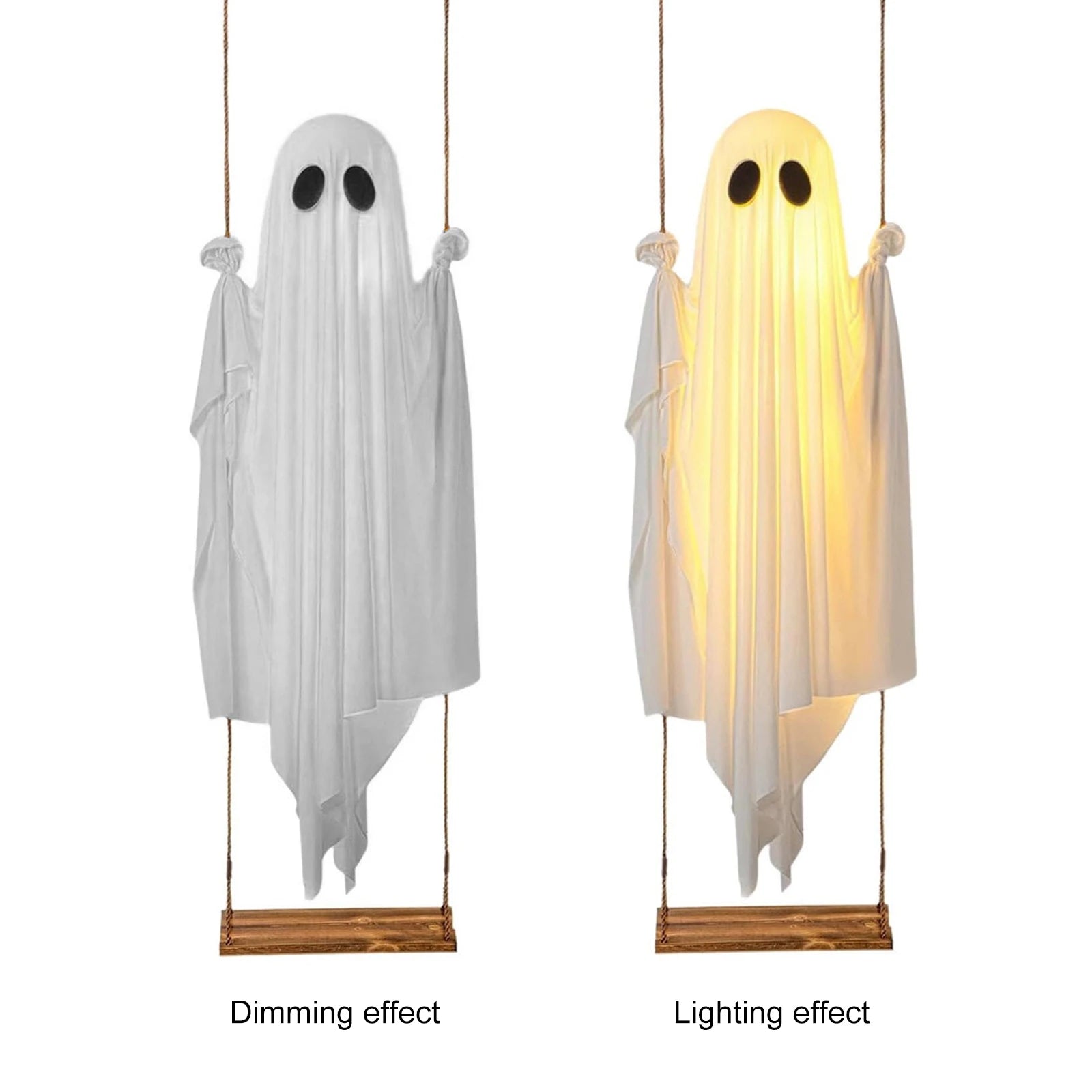 Halloween Hanging Swing Ghost Decor LED Adjustable Ghost Decorations Battery Powered Lighted Swing Pendant for Porch Yard Trees