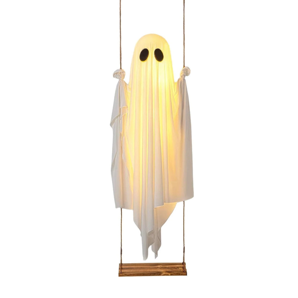 Halloween Hanging Swing Ghost Decor LED Adjustable Ghost Decorations Battery Powered Lighted Swing Pendant for Porch Yard Trees